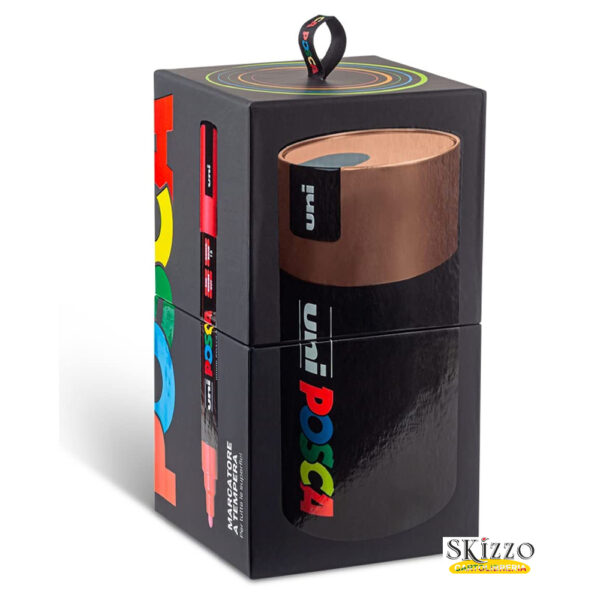 8059484008691-Pennarello-Osama-Uni-Posca-PC5-GIFT-BOX-in-alluminio-Confezione-18-Colori-Assortiti-Tappo-Bronzo-scatola gift set uni posca