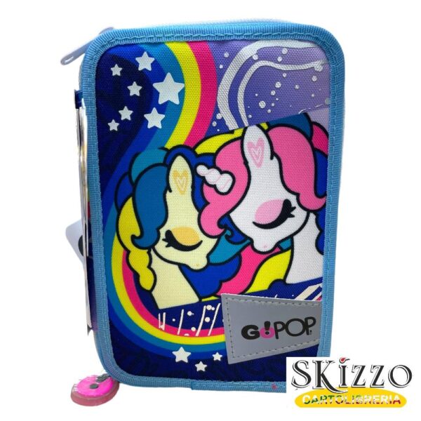 zaino ed astuccio 3 zip gopop unicorn 2024/2025 giochi preziosi