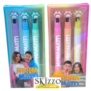 set 3 evidenziatori glitter con timbro ninna e matti maricart 75909 8024708759093
