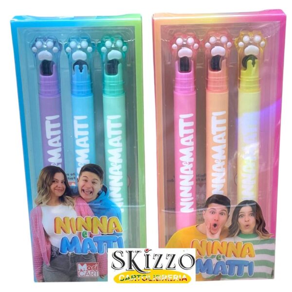 evidenziatori glitter con timbro ninna e matti set 3 evidenziatori glitter con timbro ninna e matti maricart 75909 8024708759093