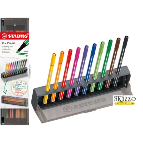 pennarello-pen-68-click-set-10-colori-stabilo click set point 68 stabilo
